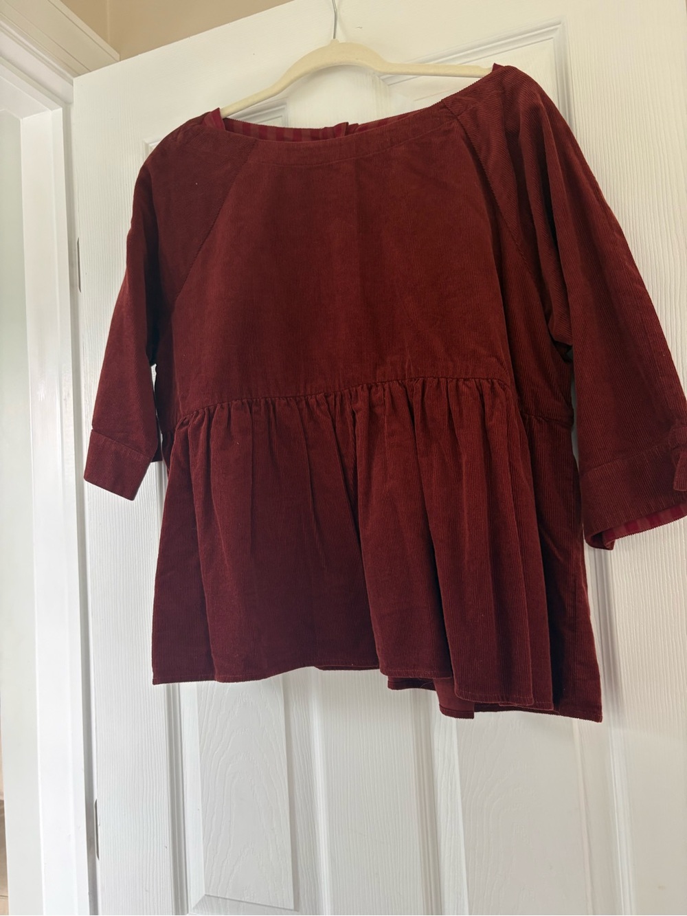 Women’s Corduroy Peplum Blouse in Deep Burgundy